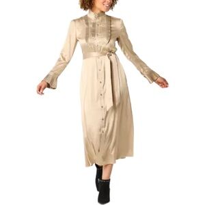 Ryegrass Champagne Long Sleeve Dress Pleated Jabot Medium NEW